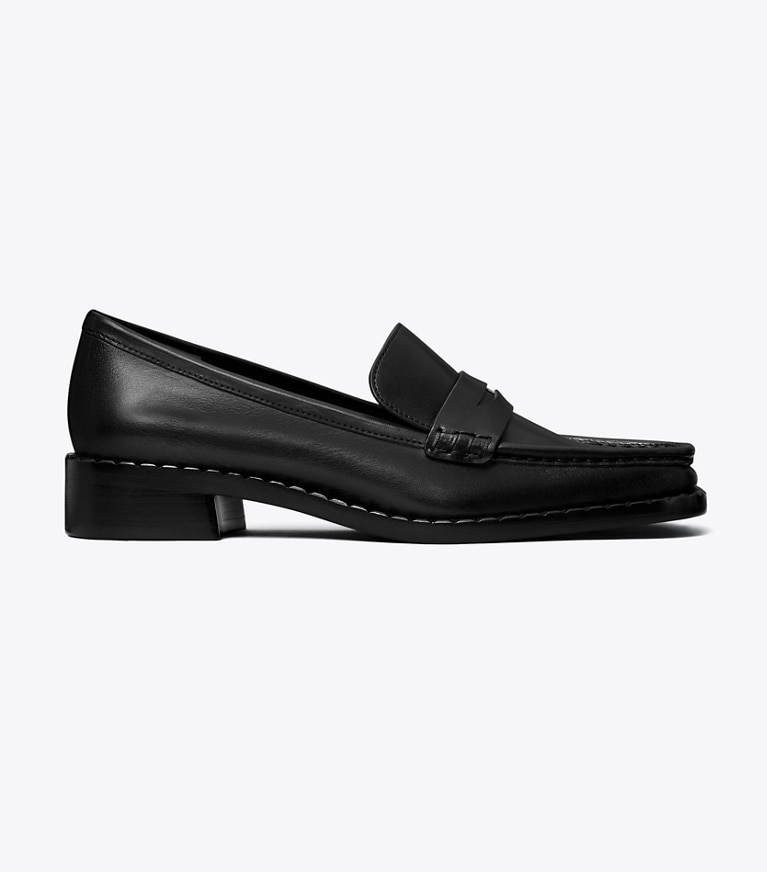 Tory Burch designer flats Square-Toe Loafer in PERFECT BLACK angle