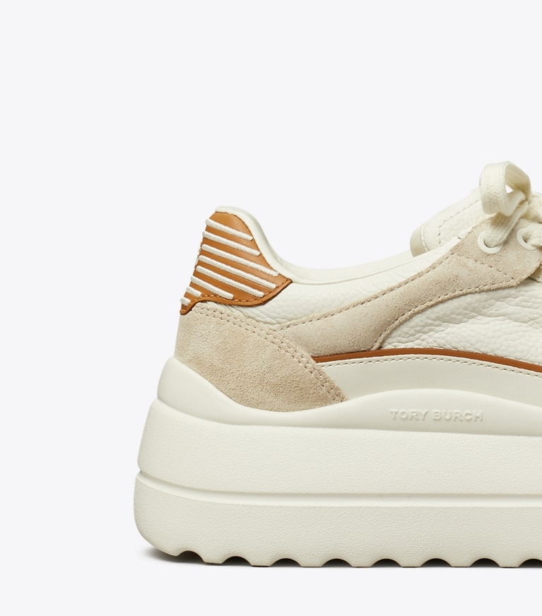 Tory Burch designer sneakers Stage Sneaker in BLANC / PRALINE / TOASTED SOUFFLE angle