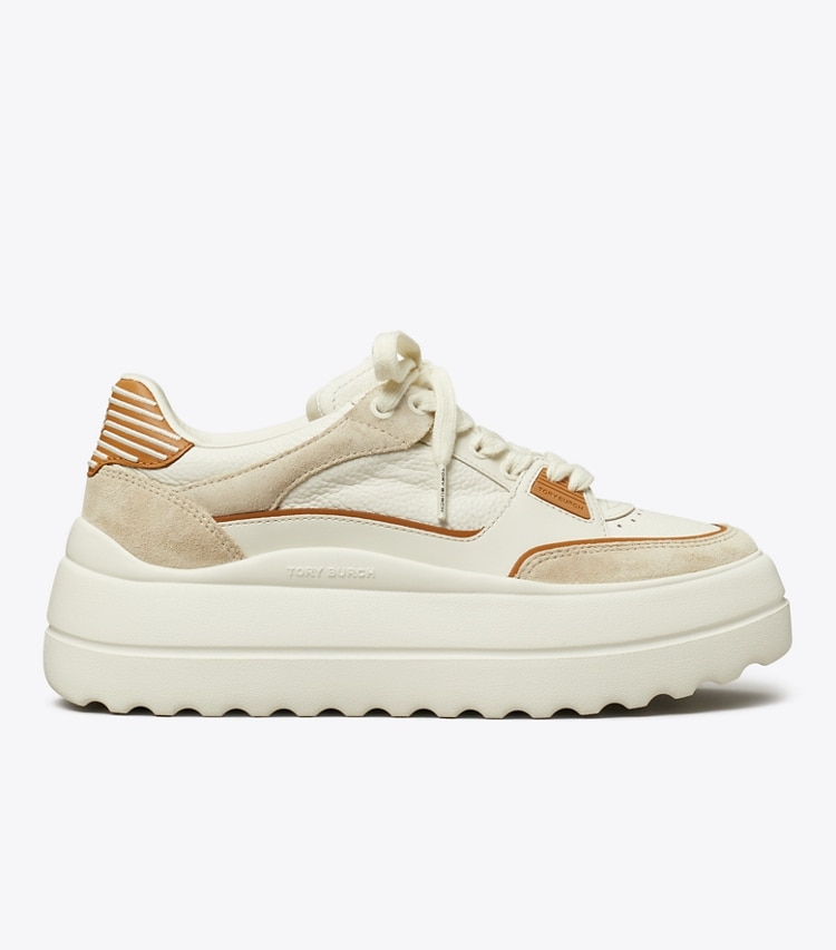 Tory Burch designer sneakers Stage Sneaker in BLANC / PRALINE / TOASTED SOUFFLE side