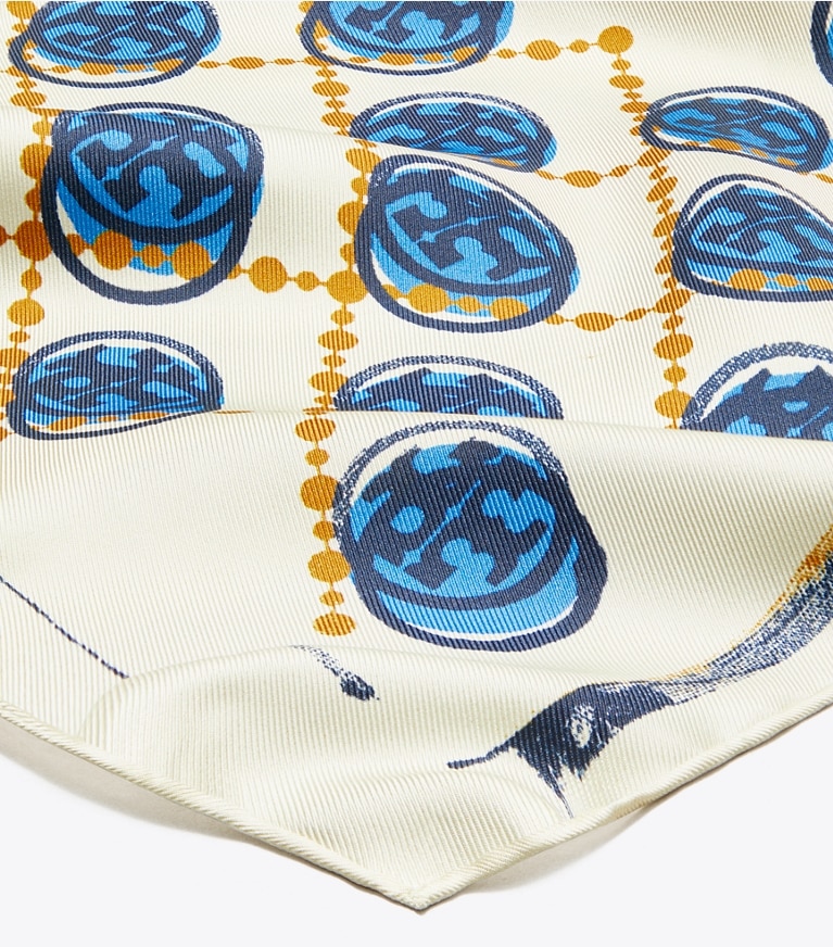 Tory Burch designer scarves Stamped T Monogram Neckerchief in Ivory overhead