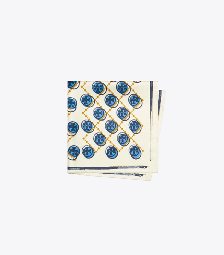 Tory Burch designer scarves Stamped T Monogram Neckerchief in Ivory folded