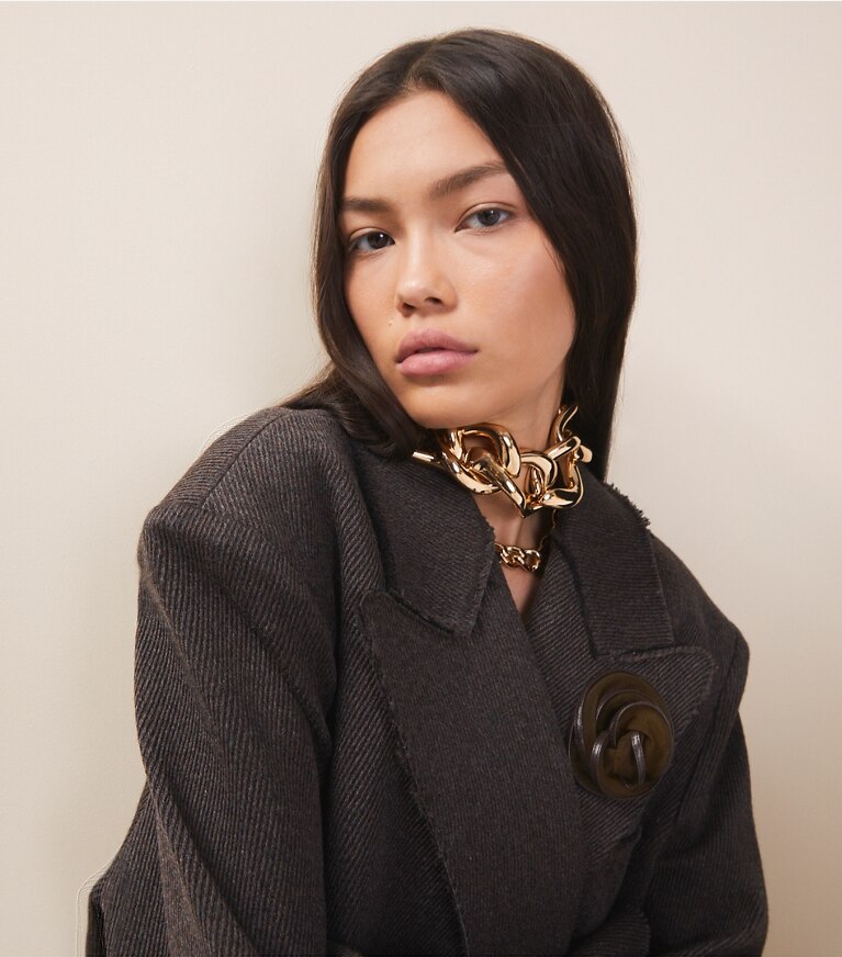 Tory Burch designer halsketten Statement-Halskette mit Wünschelrute in Tory Gold front