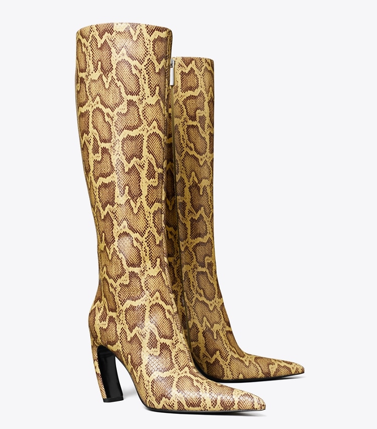 Tory Burch designer stivale Stivale alto in pelle a rilievo con effetto serpente in MIMOSA angle