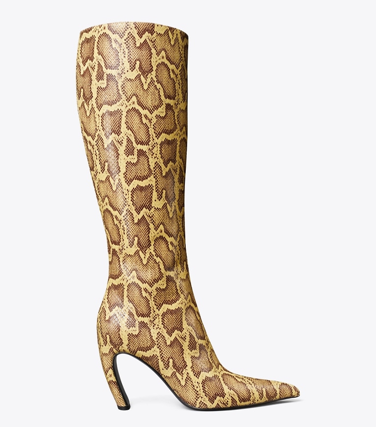 Tory Burch designer stivale Stivale alto in pelle a rilievo con effetto serpente in MIMOSA angle