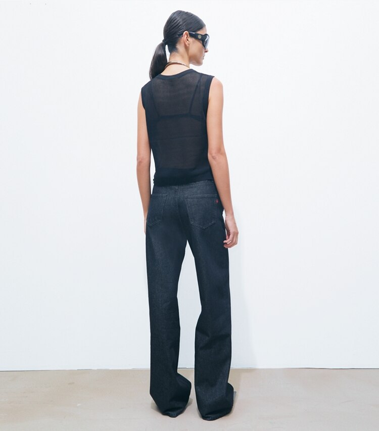 Tory Burch designer ボトムス ストレート レッグ ジーンズ in Rinse Wash Black Denim on model back