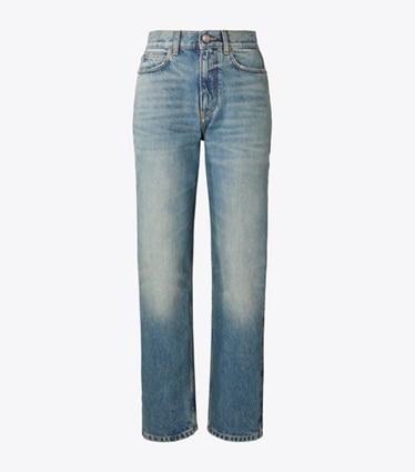 Tory Burch designer bottoms Straight Wide-Leg Jean in Classic Vintage Blue Wash front