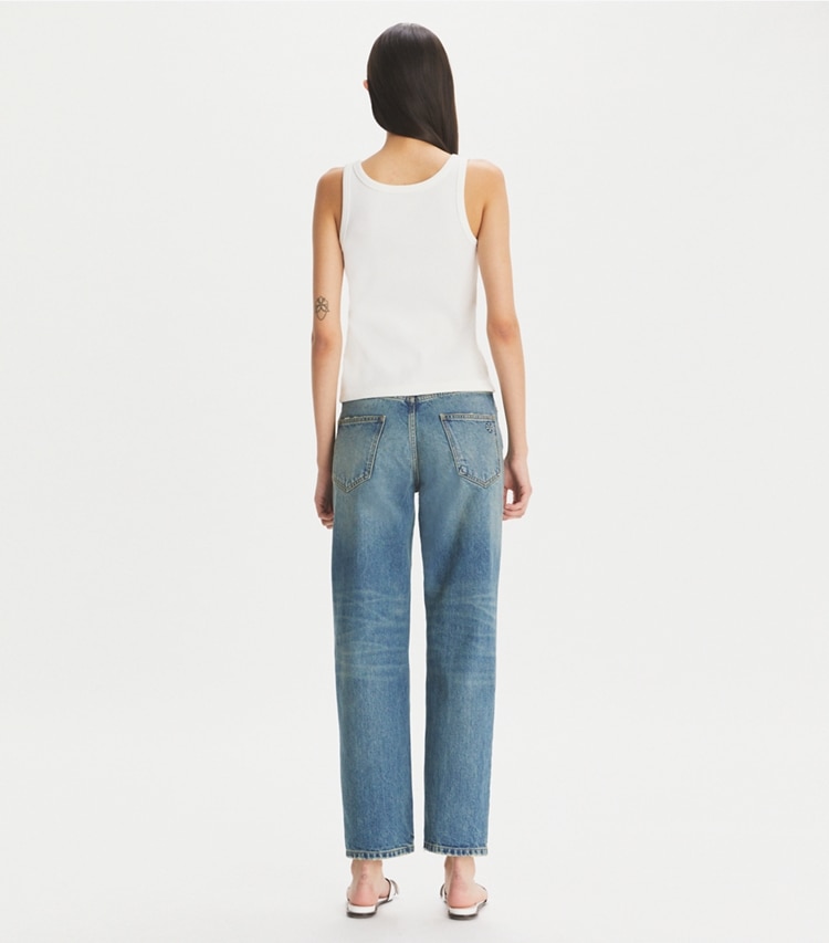 Tory Burch designer bottoms Straight Wide-Leg Jean in Classic Vintage Blue Wash on model back