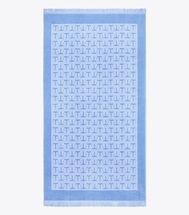 Tory Burch designer strandtücher Strandhandtuch mit T-Kachelmuster in Blue Bird front