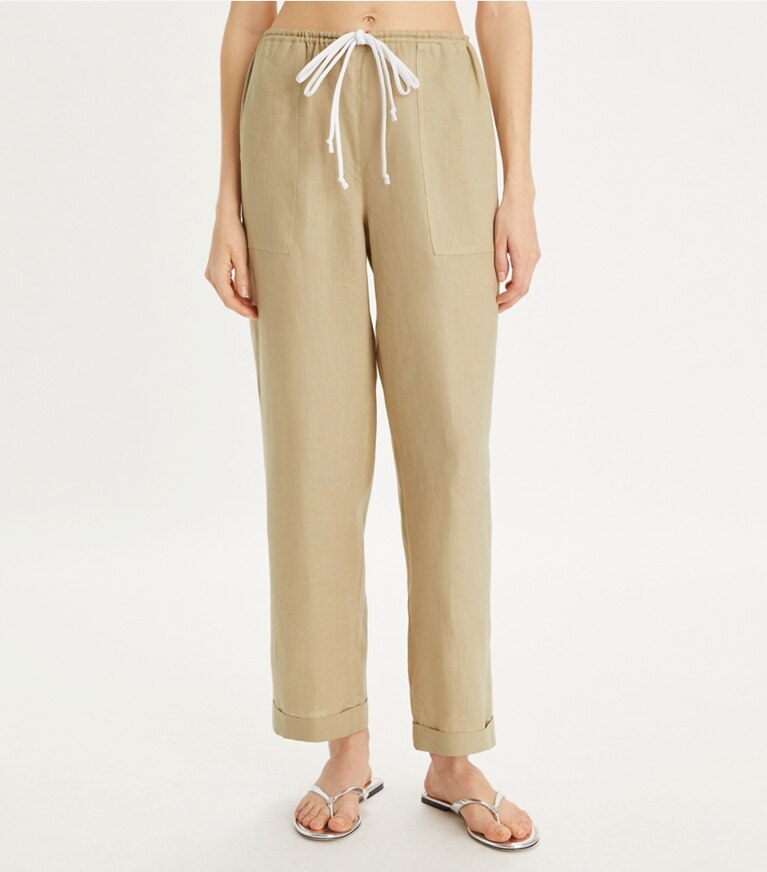 Tory Burch designer strandmode Strandhose aus Leinen in Sandpiper front