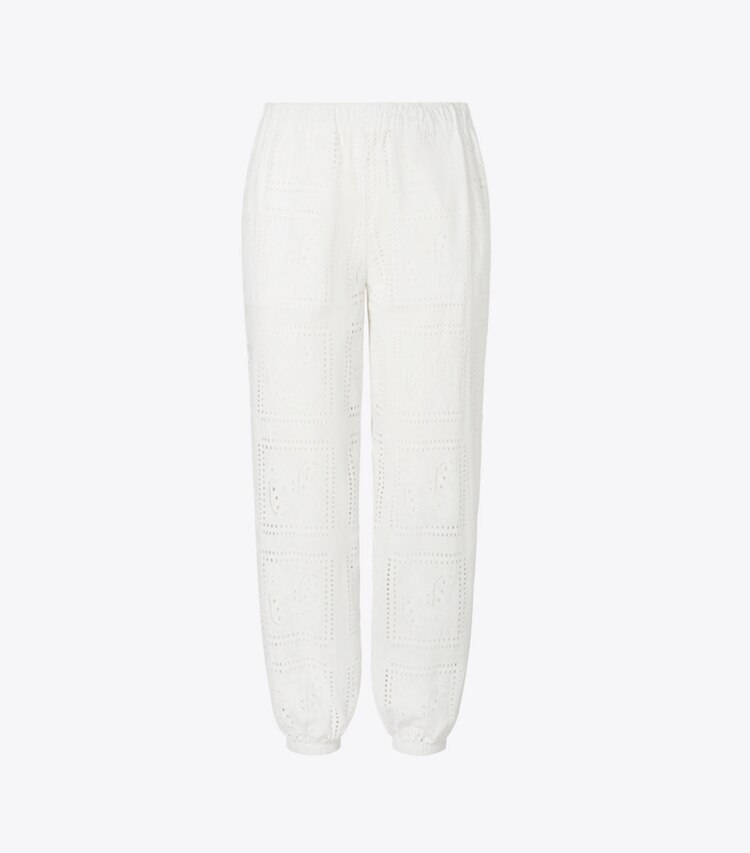 Tory Burch designer unterteile Strandhose mit Lochstickerei in White front