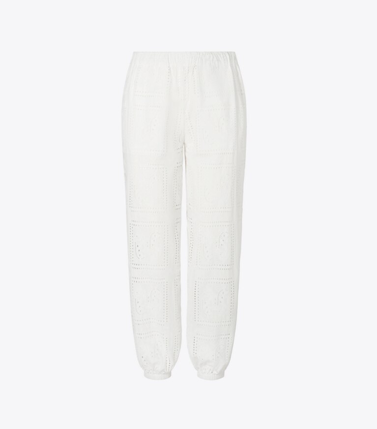 Tory Burch designer unterteile Strandhose mit Lochstickerei in White front