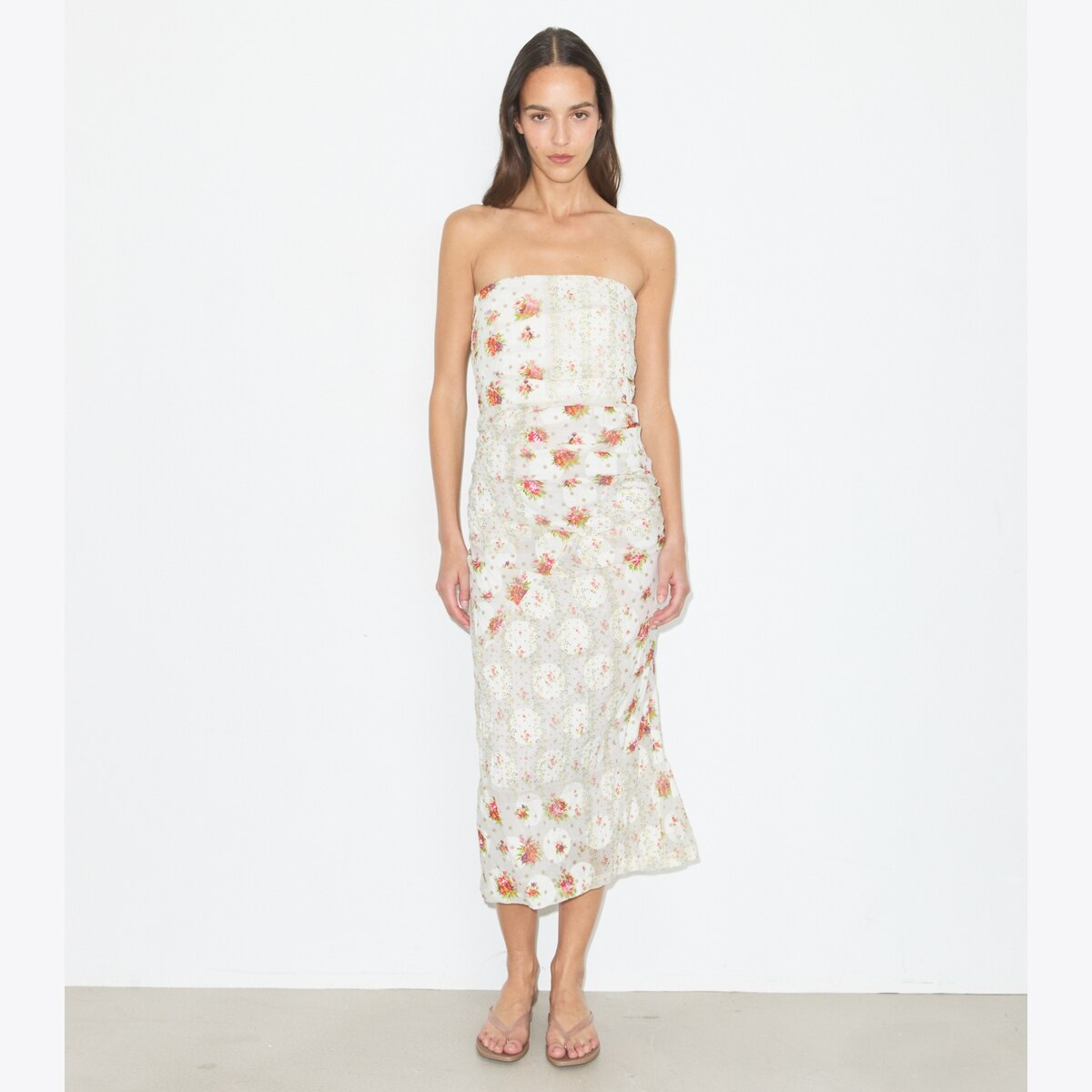 STRAPLESS COTTON JACQUARD DRESS - thumbnail 2