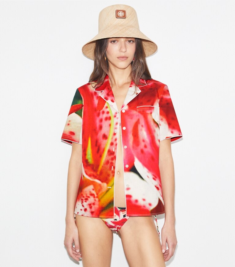 Tory Burch designer hats Straw Bucket Hat in Natural angle