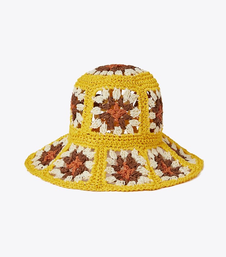 Straw Crochet Short-Brim Bucket Hat : Women's Designer Hats | Tory Burch