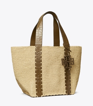 Tory Burch designer トートバッグ ストロー トートバッグ in Natural / Wild Olive angle