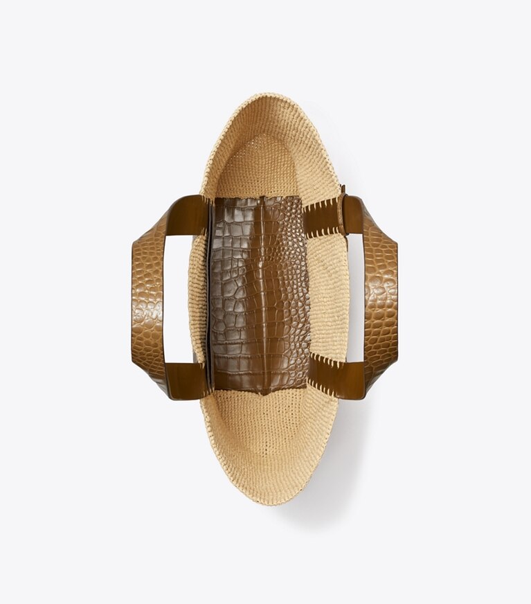 Tory Burch designer tote bags Straw Tote in Natural / Wild Olive angle