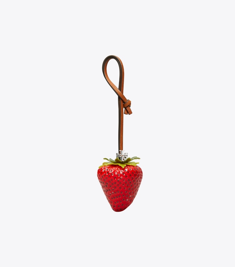 Tory Burch designer バッグチャーム＆キーリング ストロベリー キーリング in New Poppy / TEMPRANILLO front