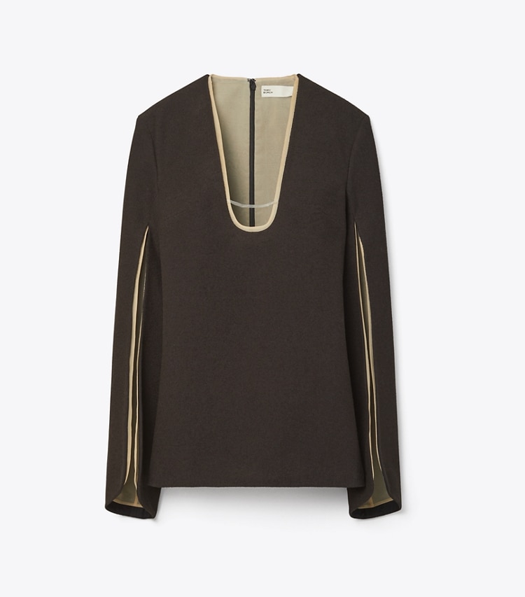 Tory Burch designer tops Stretch Cotton Crepe Tunic in Chocolate Molasses front