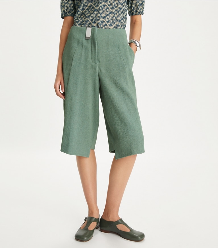 Tory Burch designer bottoms Stretch Crepe Pant in Green Eucalyptus front