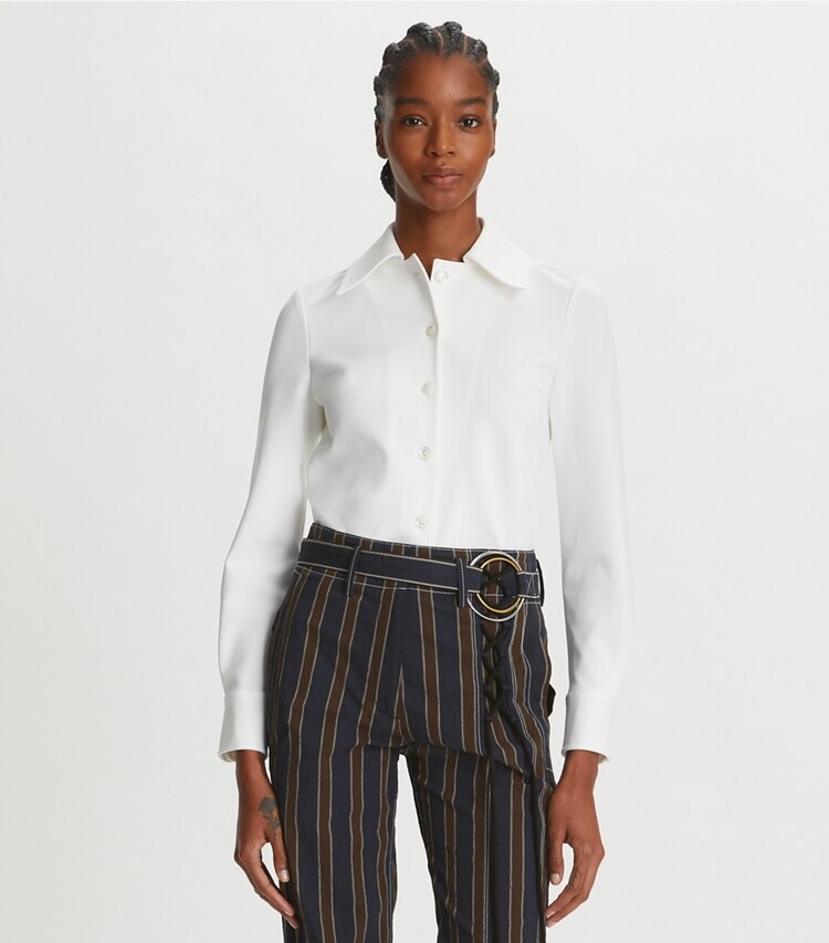 Stretch Crepe Shirt: Women's Designer Tops | Tory Burch