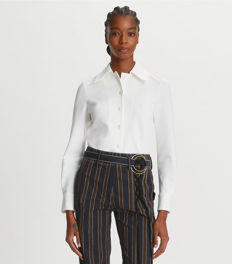 Tory Burch designer tops Stretch Crepe Shirt in White front