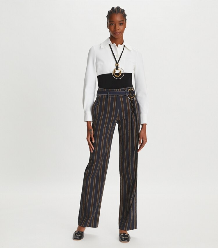 Tory Burch designer tops Stretch Crepe Shirt in White on model front