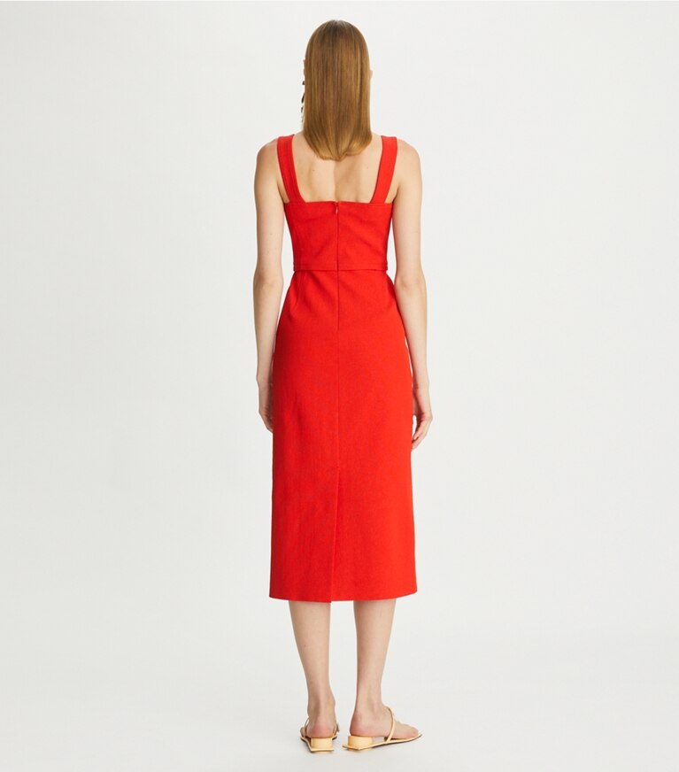 Tory Burch designer dresses Stretch Faille Dress in Goji Red front
