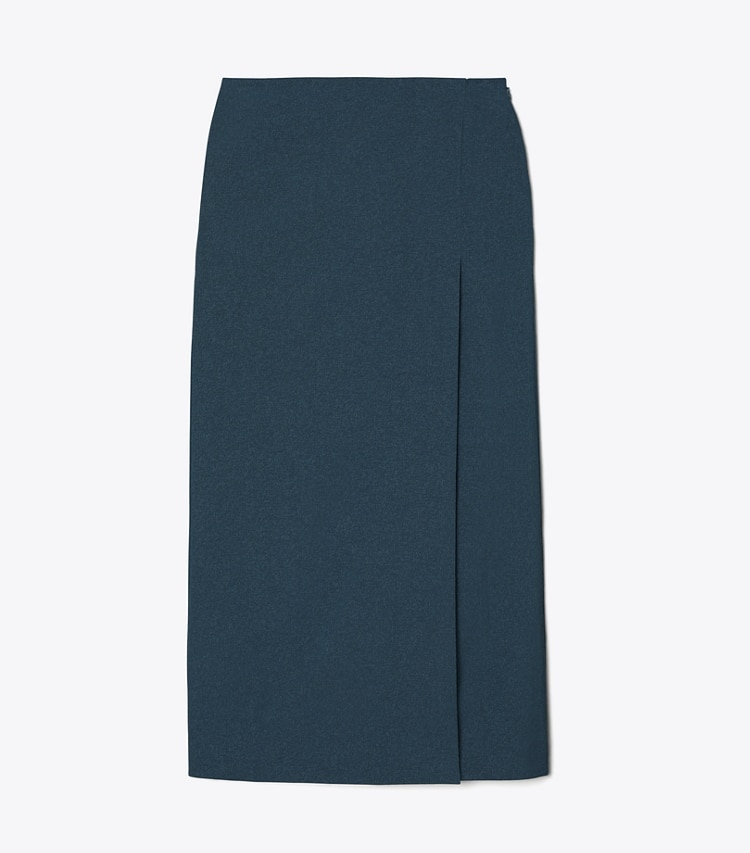 Tory Burch designer bottoms Stretch Faille Wrap Skirt in Solar Blue front