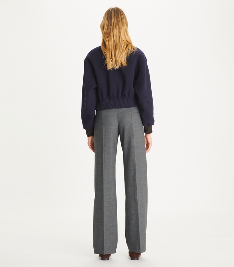 Tory Burch designer bottoms Stretch Flannel Pant in Gray Mélange on model back