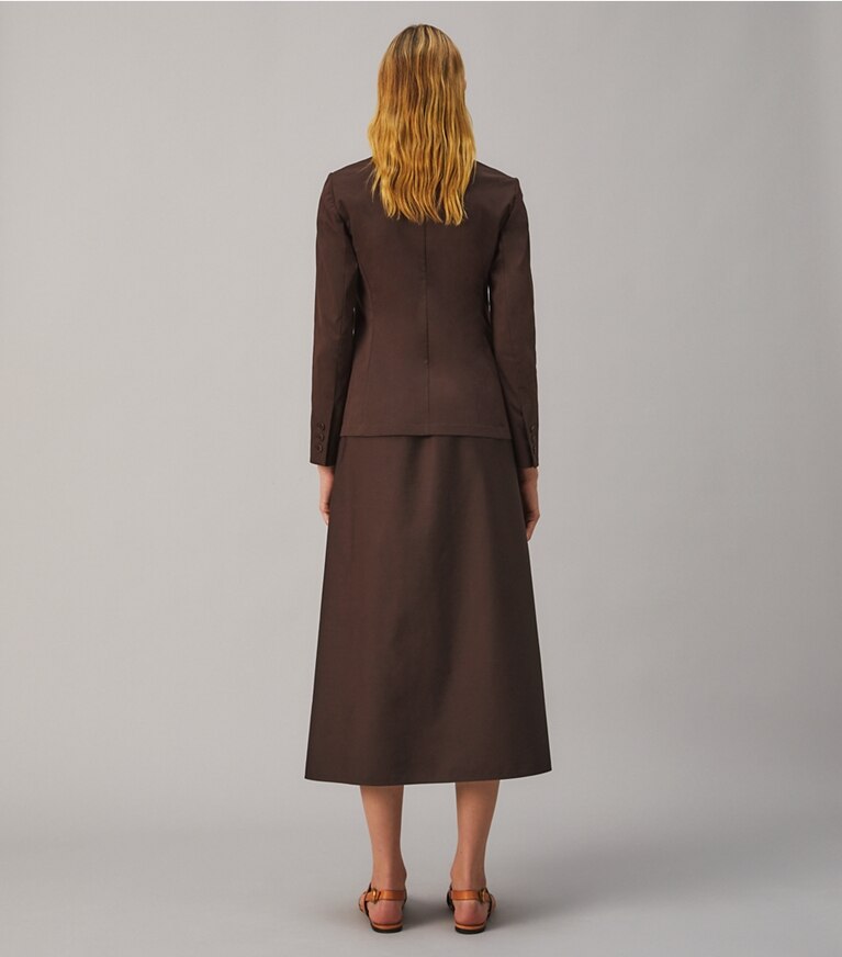 Tory Burch designer jackets Stretch Poplin Jacket in Deep Chocolate front