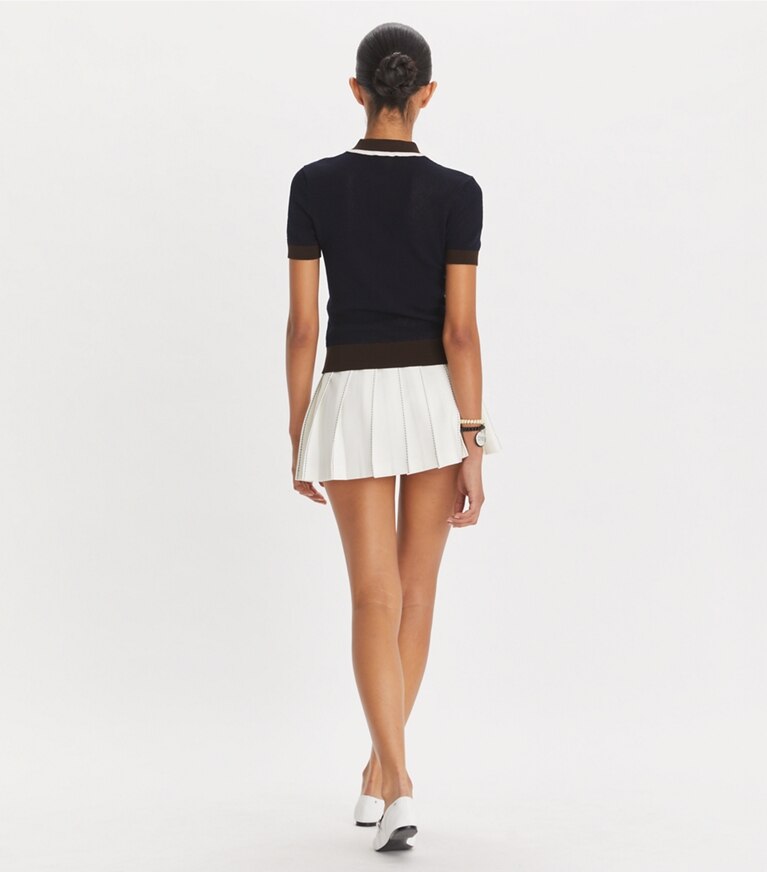 Tory Sport designer unterteile Stretch-Tennisrock mit genähten Falten in Snow White front