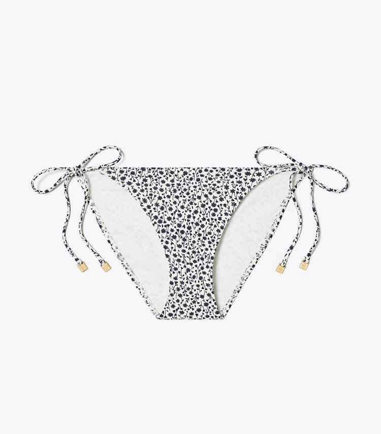 Tory Burch designer two pieces String Bikini Bottom in Tory Navy Tea Ditsy front