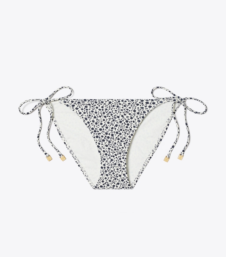 Tory Burch designer two pieces String Bikini Bottom in Tory Navy Tea Ditsy front