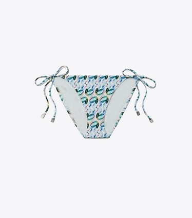 Tory Burch designer two pieces String Bikini Bottom in Blue Glass Swan Allover front