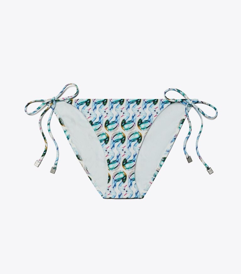 Tory Burch designer two pieces String Bikini Bottom in Blue Glass Swan Allover front