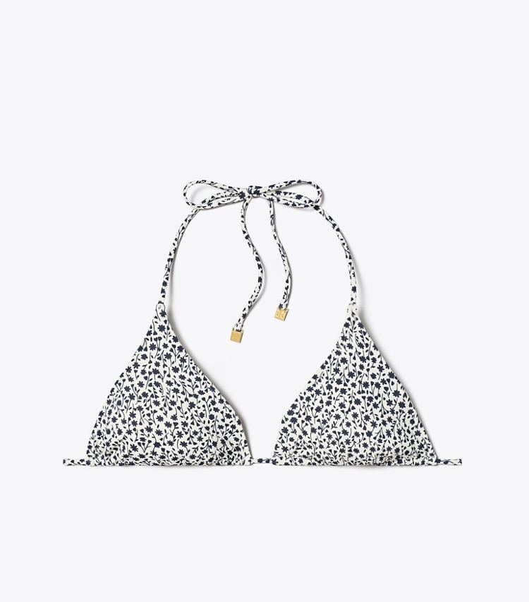 Tory Burch designer two pieces String Bikini Top in Tory Navy Tea Ditsy front