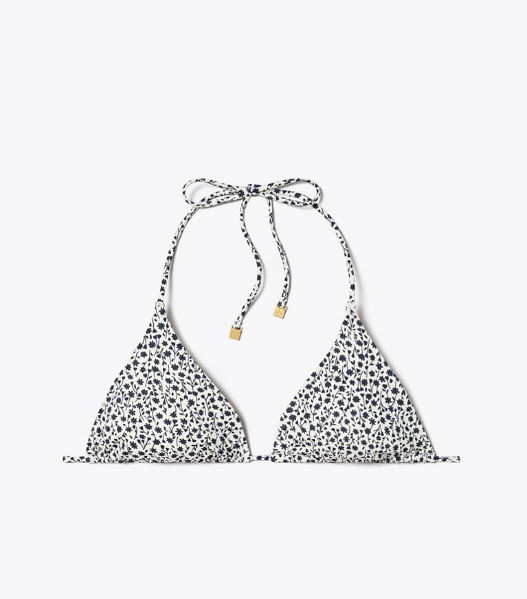 Tory Burch designer two pieces String Bikini Top in Tory Navy Tea Ditsy front