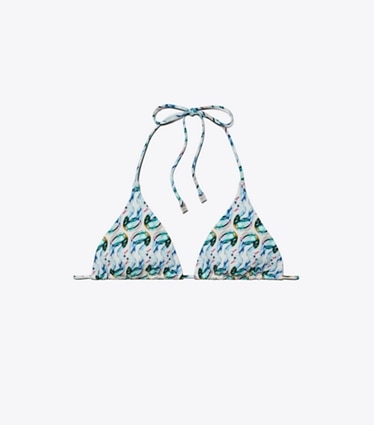 Tory Burch designer two pieces String Bikini Top in Blue Glass Swan Allover front