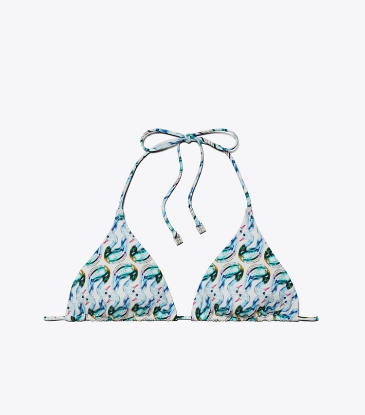 Tory Burch designer two pieces String Bikini Top in Blue Glass Swan Allover front