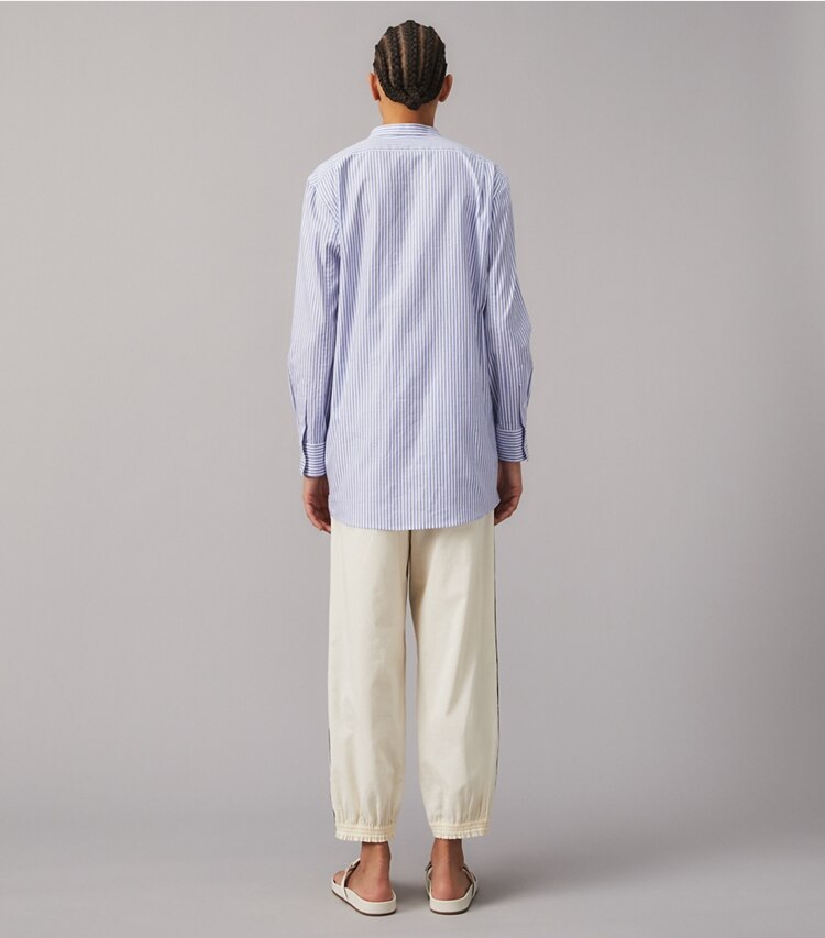 Tory Burch designer coverups Stripe Shirt in Blue Dusk / White on model back