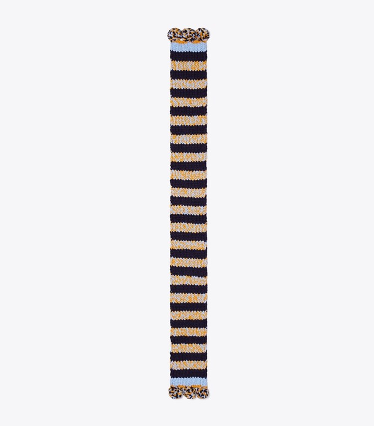 Tory Burch designer scarves Striped Beanie And Scarf Set in Dark Honey / Tory Navy / Light Blue folded