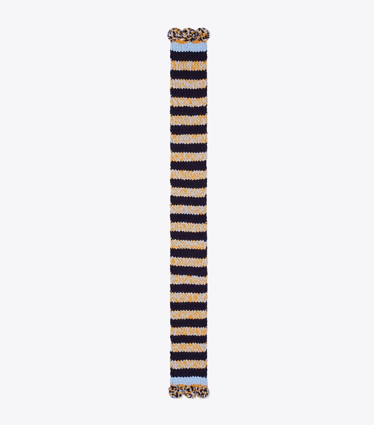 Tory Burch designer scarves Striped Beanie And Scarf Set in Dark Honey / Tory Navy / Light Blue overhead