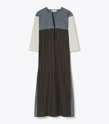 Tory Burch designer coverups Striped Caftan in Navy / Ivory front