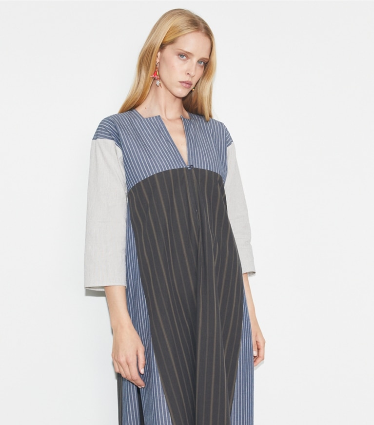 Tory Burch designer coverups Striped Caftan in Navy / Ivory front