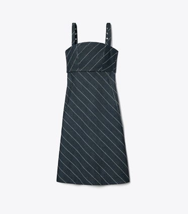 Tory Burch designer dresses Striped Cotton Dress in Navy/Ivory front