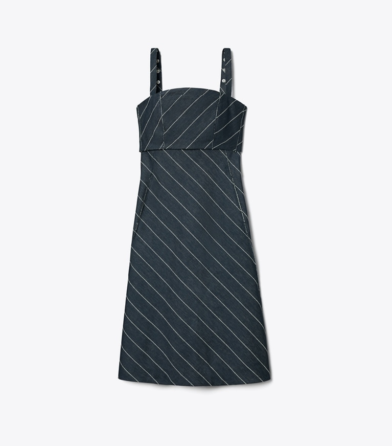Tory Burch designer dresses Striped Cotton Dress in Navy/Ivory front