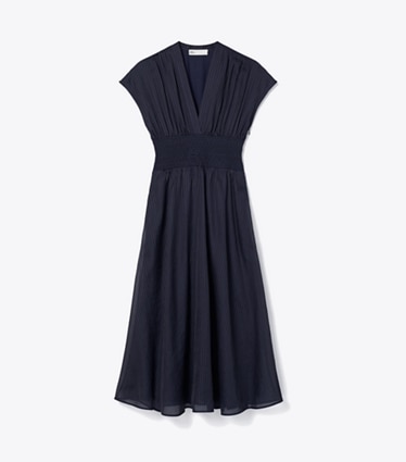 Tory Burch designer dresses Striped Cotton Dress in Navy front