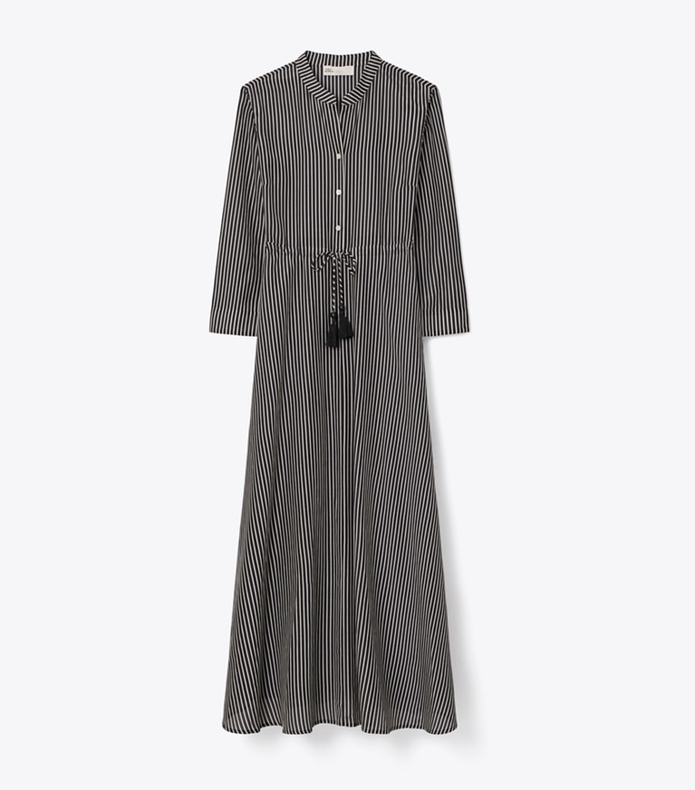 Tory Burch designer dresses Striped Cotton Dress in Black Stripe front