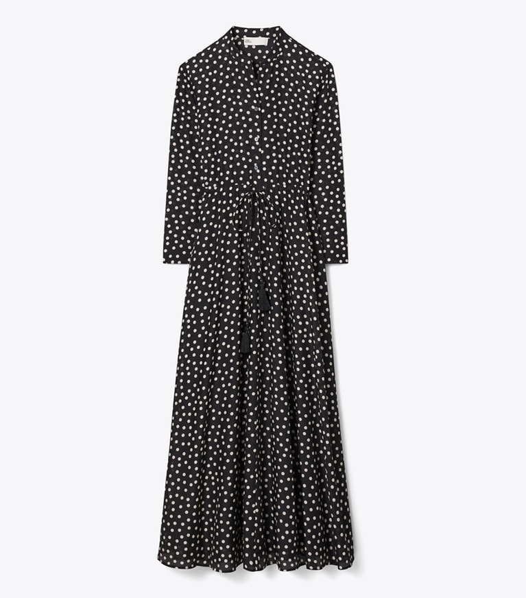 Tory Burch designer dresses Striped Cotton Dress in Black Dot front