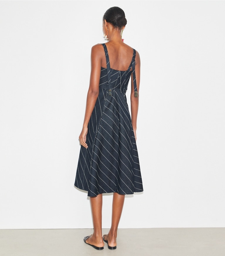 Tory Burch designer dresses Striped Cotton Dress in Navy/Ivory front